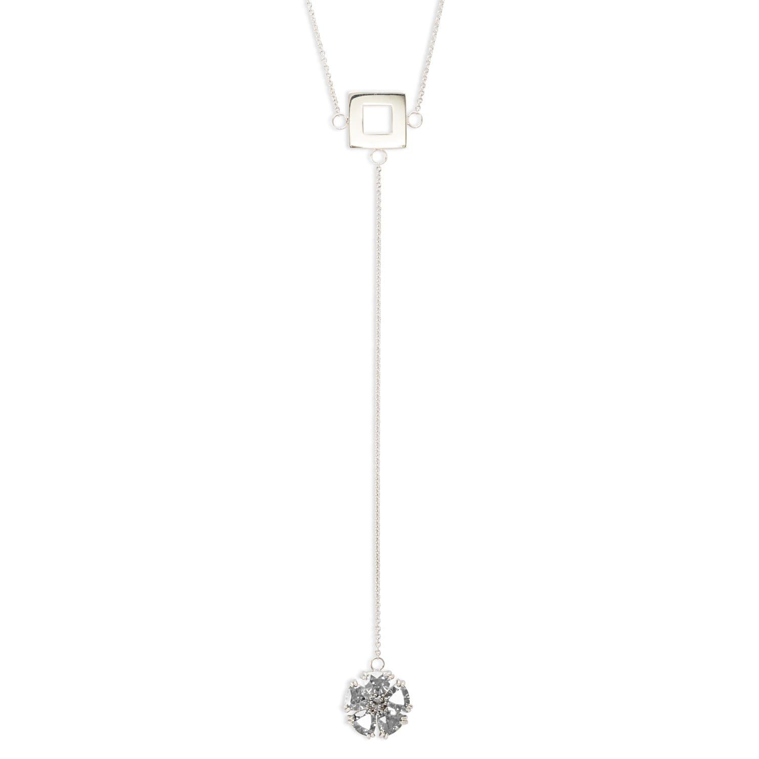 Designer Lariat Necklace with Blossom Stones, Square White Topaz / Additional Sizes Available Upon Request / Silver